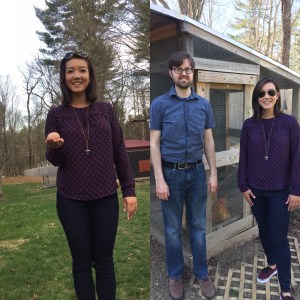 cousins with chickens